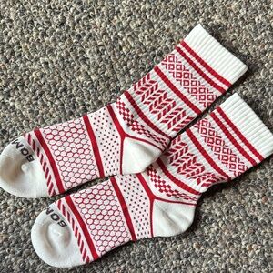 Bombas women’s Red and White Patterned Fair Isle Half Calf socks sz Medium New